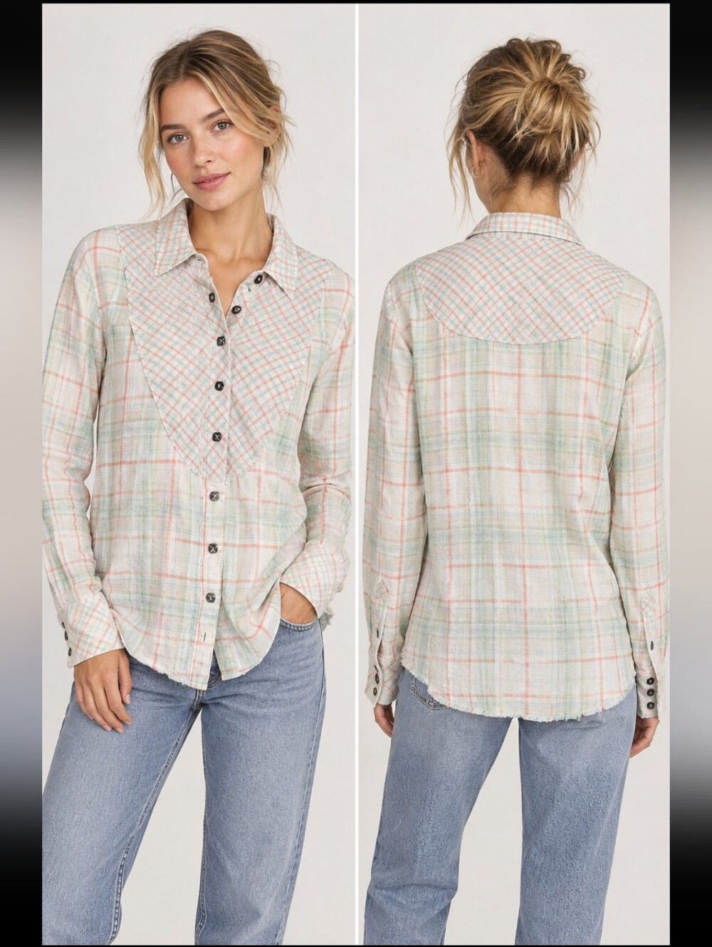 Free People We The Free True Colors Plaid Flannel Button Down Shirt Small